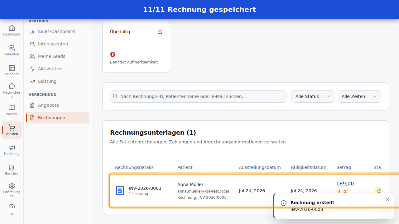 Rechnung gespeichert